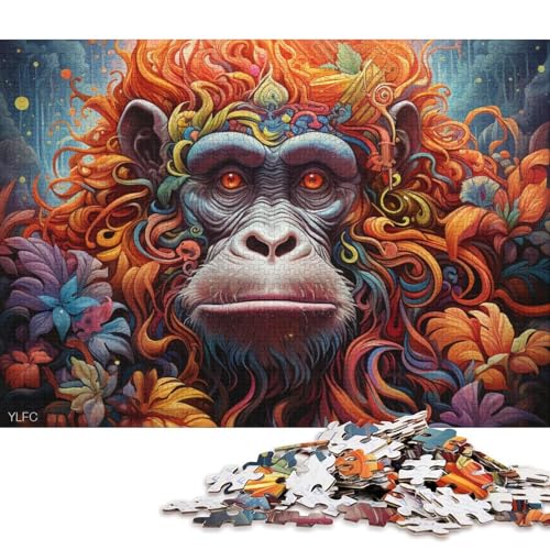 Puzzle für Erwachsene, 1000 Teile, Psychedelischer Orang-Utan im Dschungel, Puzzle für Erwachsene, Papppuzzle, Lernspielzeug (Größe 38 * 26 cm) von LiJianXXS