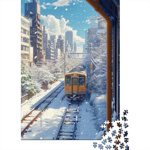 Puzzle für Erwachsene, 1000 Teile, Winterzug-Puzzle für Erwachsene und Kinder, Holzpuzzle, Lernspielzeug, Größe: 75 x 50 cm von LiJianXXS