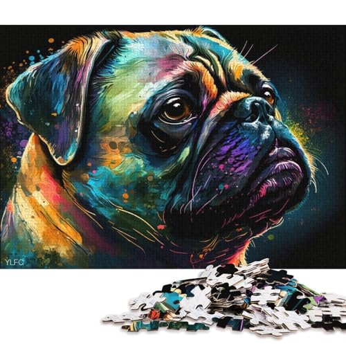 Puzzle für Erwachsene, 1000 Teile, bunter Mops, Puzzle für Erwachsene, Kartonpuzzle, Familienspaß-Puzzle (Größe 38 * 26 cm) von LiJianXXS