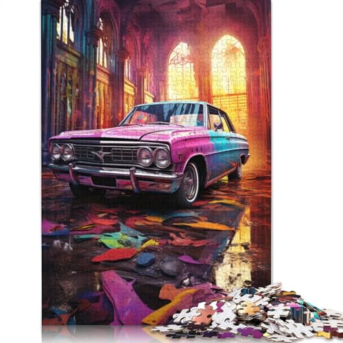 Puzzle für Erwachsene, 1000 Teile, farbenfrohe Psychedelie verlassener klassischer Autos, Puzzle für Erwachsene, Kartonpuzzle, Lernpuzzle, Familienspiel, 38 x 26 cm von LiJianXXS