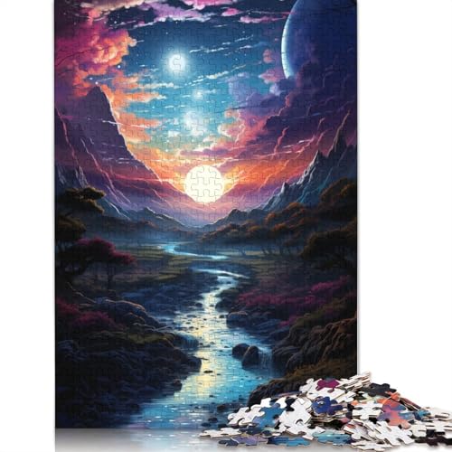 Puzzle für Erwachsene, 1000 Teile, farbenfrohe psychedelische Fantasie-Anime-Landschaft, Puzzle für Erwachsene, Holzpuzzle, Puzzle für Erwachsene, Lernspiel, Herausforderungsspielzeug, 75 x 50 cm von LiJianXXS