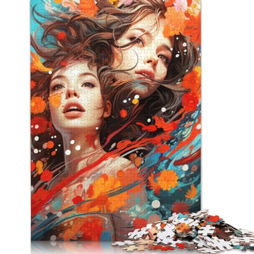 Puzzle für Erwachsene, 1000 Teile, farbenfrohes psychedelisches Frauen-Puzzle für Erwachsene, Holzpuzzle, Lernpuzzle, Familienspiel, 75 x 50 cm von LiJianXXS