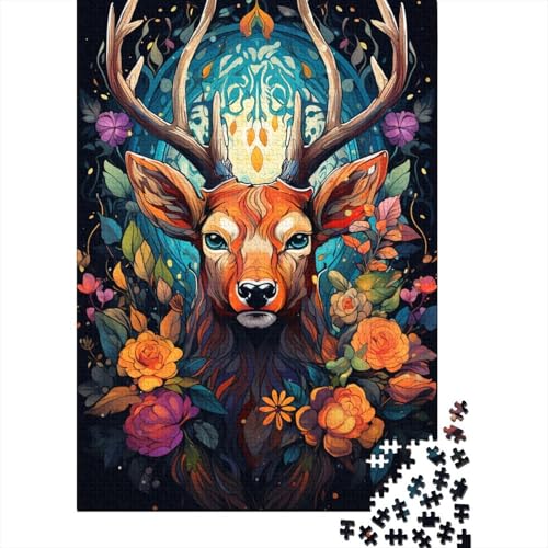 Puzzle für Erwachsene, 1000 Teile, farbenfrohes psychedelisches Hirsch-Tierpuzzle für Erwachsene, Holzpuzzle, lustiges Geschenk 29,53x19,69 Zoll von LiJianXXS