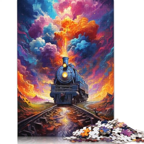 Puzzle für Erwachsene, 1000 Teile, farbenfrohes psychedelisches Zug-Puzzle, Kartonpuzzle, Puzzle für Erwachsene, Lernspiel, Herausforderungsspielzeug, 38 x 26 cm von LiJianXXS