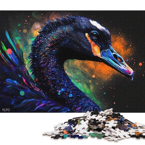 Puzzle für Erwachsene, 1000 Teile, farbenfrohes schwarzes Schwanen-Puzzle für Erwachsene, Holzpuzzle, tolle Geschenke für Weihnachten, 75 x 50 cm von LiJianXXS