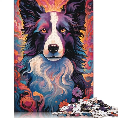 Puzzle für Erwachsene, 1000 farbenfrohe, psychedelische Border-Collie-Puzzles für Holzpuzzles, tolles Geschenk für Erwachsene, 75 x 50 cm von LiJianXXS