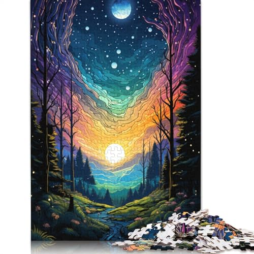 Puzzle für Erwachsene, 1000 farbenfrohe Psychedelien mit leuchtenden Sternen im Wald, Puzzle für Kartonpuzzle, tolles Geschenk für Erwachsene, 38 x 26 cm von LiJianXXS