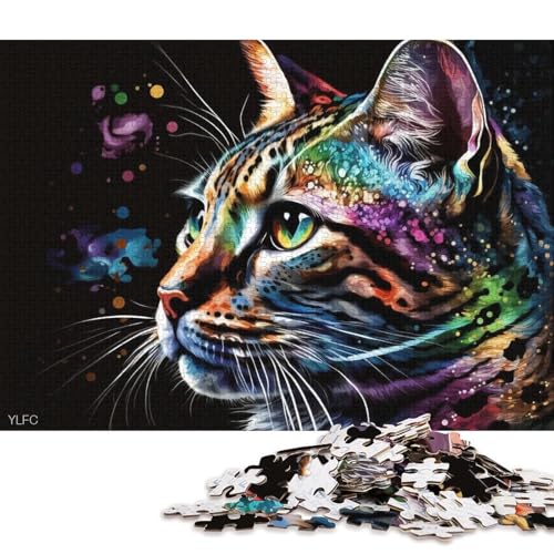 Puzzle für Erwachsene, Bunte Bengalkatze, 1000-teiliges Puzzle für Erwachsene, Kartonpuzzle für Erwachsene und Kinder ab 12 Jahren, Lernspiel, 38 x 26 cm von LiJianXXS