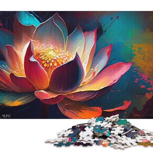 Puzzle für Erwachsene, Bunter Lotus, 1000-teiliges Puzzle, Holzpuzzle für Erwachsene und die Familie, tolle Geschenke und Spielzeuge 75x50cm/1000 Teile von LiJianXXS