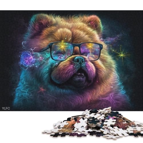 Puzzle für Erwachsene, Chow-Chow mit Brille, 1000-teiliges Puzzlespiel, Kartonpuzzle für Erwachsene und Kinder ab 12 Jahren, Familienaktivität 38x26cm/1000 Teile von LiJianXXS