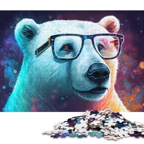 Puzzle für Erwachsene, Eisbär mit Brille, 1000-teiliges Puzzle, Holzpuzzle für Kinder ab 12 Jahren, Lernspiel 75x50cm/1000 Teile von LiJianXXS