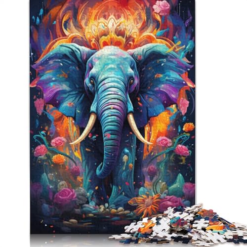 Puzzle für Erwachsene, Elefant, bunt, psychedelisch, 1000 Teile, Kartonpuzzle für Erwachsene und Kinder ab 12 Jahren, gutes Geschenk für Erwachsene und Kinder, 38 x 26 cm von LiJianXXS