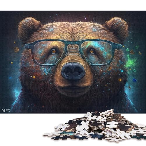 Puzzle für Erwachsene, Galaxie-Braunbär mit Brille, 1000-teiliges Puzzle aus Karton für Jugendliche und Erwachsene, schwierig und anspruchsvoll 38x26cm/1000 Teile von LiJianXXS