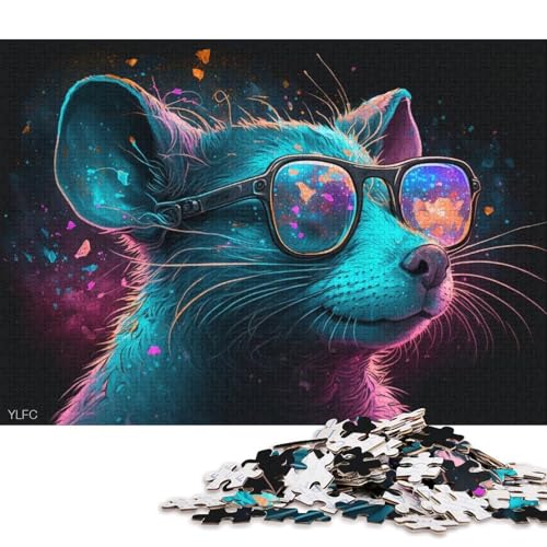 Puzzle für Erwachsene, Maus mit Brille, Puzzle 1000 Teile für Erwachsene, Holzpuzzle, geeignet für Kinder ab 12 Jahren, tolles Geschenk, 75 x 50 cm von LiJianXXS