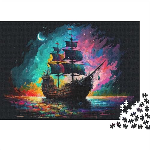 Puzzle für Erwachsene, Piratenschiff, 1000 Teile, Holzpuzzle für Erwachsene und Kinder ab 12 Jahren, entspannendes, geistiges und pädagogisches Spielzeug, Größe 50 x 75 cm von LiJianXXS