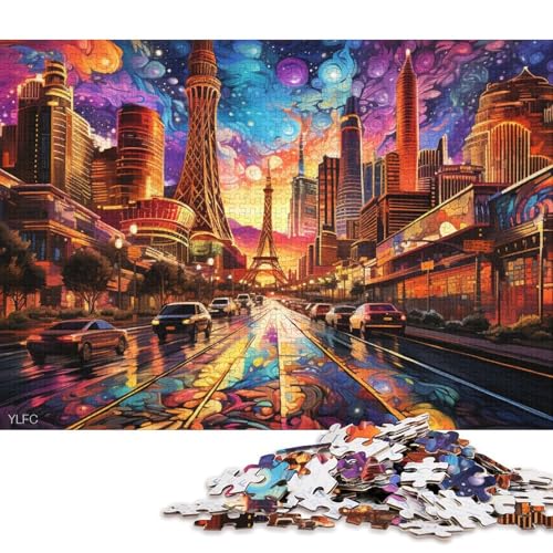 Puzzle für Erwachsene, Psychedelischer Las Vegas Strip bei Nacht, 1000-teiliges Puzzlespiel, Kartonpuzzle für Erwachsene und Kinder, Geschenk für Erwachsene und Kinder (Größe 38 * 26 cm) von LiJianXXS