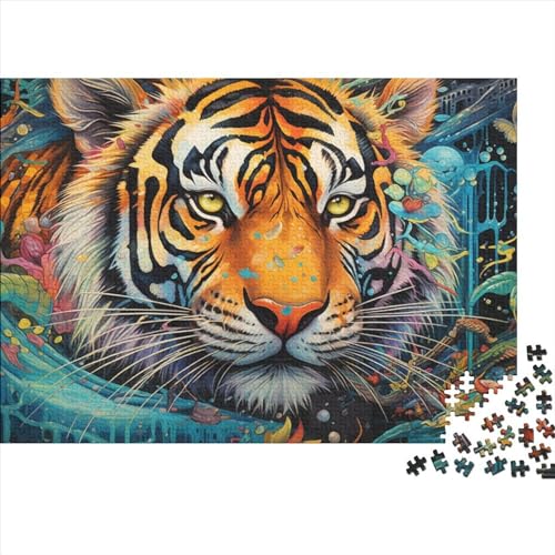 Puzzle für Erwachsene, Psychedelischer Tiertiger, 1000 Teile, Puzzle aus Holz für Erwachsene und Familien, Puzzle zum Anfassen, Spielgröße 50 x 75 cm von LiJianXXS