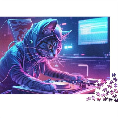 Puzzle für Erwachsene, Punk Cat Rapper DJ, 1000 Teile, Puzzle aus Holz für Erwachsene und Familien, Puzzle, praktisches Spiel, Größe 50 x 75 cm von LiJianXXS