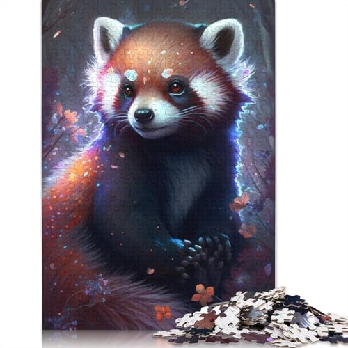 Puzzle für Erwachsene, Roter Panda, Blumengalaxie, 1000-teiliges Puzzle für Erwachsene, Kartonpuzzle für Erwachsene, Geschenke, Lernspielzeug, Größe: 38 x 26 cm von LiJianXXS