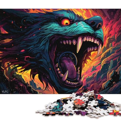 Puzzle für Erwachsene, Wütender Wolf, 1000-teiliges Puzzle für Erwachsene und Kinder ab 12 Jahren, Holzpuzzle, lustige Puzzlespiele 75x50cm/1000 Teile von LiJianXXS