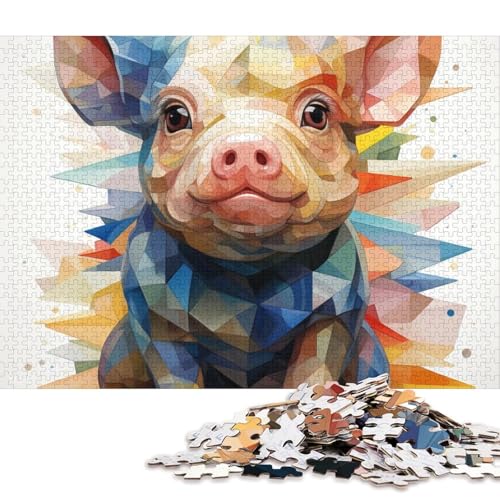 Puzzle für Erwachsene, buntes Aquarellschwein, 1000 Teile, Holzpuzzle, geeignet für Erwachsene und Kinder ab 12 Jahren, lustige Puzzlespiele (Größe 75 * 50 cm) von LiJianXXS