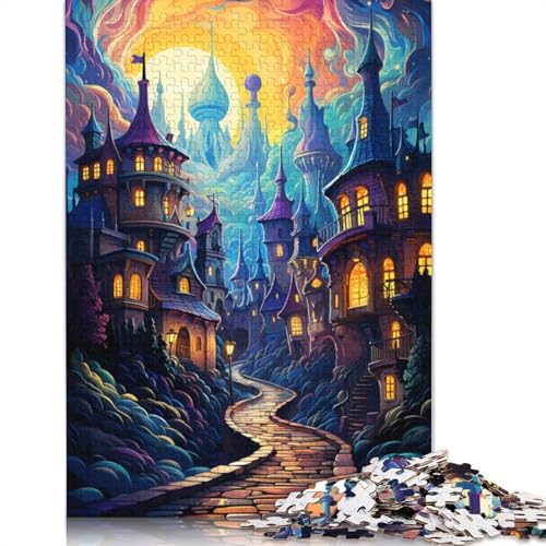 Puzzle für Erwachsene, farbenfrohe Psychedelia in einem Fantasiedorf, 1000-teiliges Puzzle, Kartonpuzzle für Erwachsene und Familien, anspruchsvolles Spielpuzzle, 38 x 26 cm von LiJianXXS