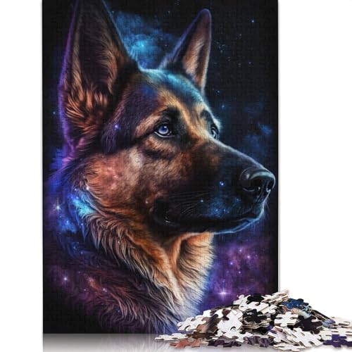 Puzzle für Erwachsene, farbenfrohes Galaxie-Puzzle mit deutschem Schäferhund, 1000 Teile, Kartonpuzzle für Erwachsene und Kinder ab 12 Jahren, Spielzeug, Denkspiel (Größe 38 x 26 cm) von LiJianXXS