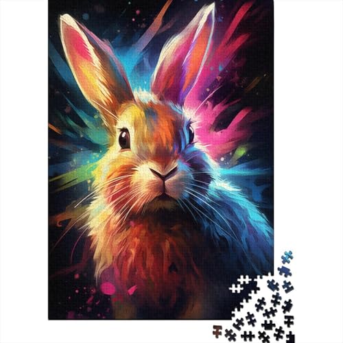 Puzzle für Erwachsene, farbenfrohes Kaninchen-Malerei-Puzzle, 1000 Teile, Puzzle für Erwachsene und Kinder, Holzpuzzle, geeignet für Kinder, Größe: 75 x 50 cm von LiJianXXS