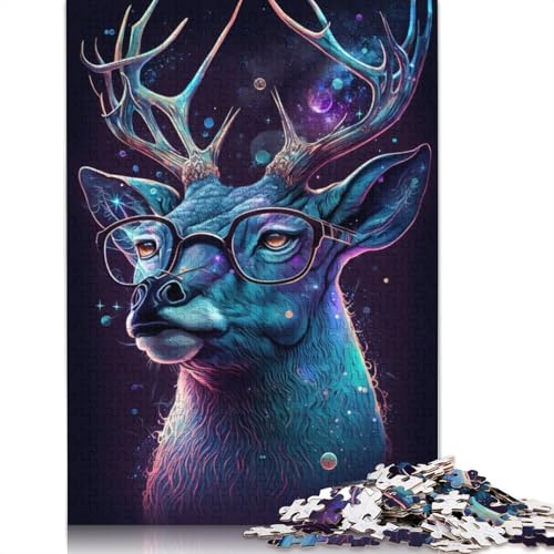 Puzzle für Erwachsene, kosmischer Hirsch mit Brille, 1000-teiliges Puzzle aus Pappe für Erwachsene und Kinder ab 12 Jahren, Spielzeug, Denkspiel (Größe 38 x 26 cm) von LiJianXXS