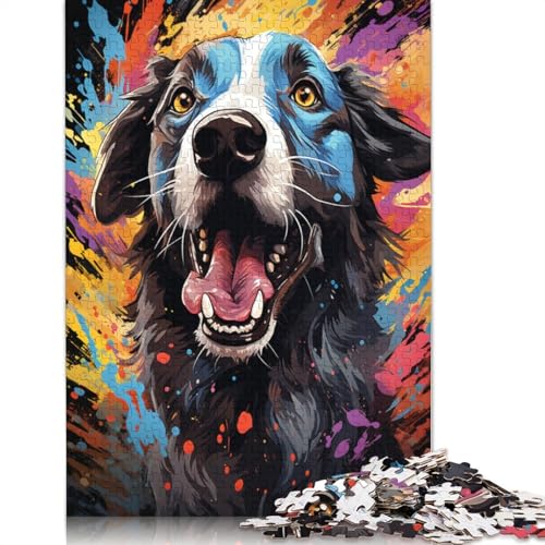 Puzzle für Erwachsene 1000 Bunte Psychedelien von schwarzäugigen Hunden, Puzzle für Erwachsene, Kartonpuzzle, Lernspiel, 38 x 26 cm von LiJianXXS