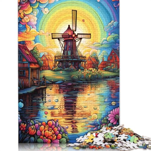 Puzzle für Erwachsene 1000 Stück Schönes Windmühlenstadt-Puzzle für Erwachsene Holzpuzzle Lernspiel 75x50cm von LiJianXXS