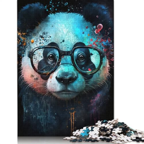 Puzzle für Erwachsene 1000 Teile, Kosmischer Panda mit Brille, Puzzle für Kinder, Kartonpuzzle, Spielzeug, Denkspiel (Größe 38 x 26 cm) von LiJianXXS