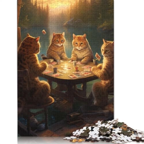 Puzzle für Erwachsene 1000 Teile Katzen Spielen Poker Puzzle für Erwachsene Kartonpuzzle Puzzle Hands-on-Spiel Größe: 38x26cm von LiJianXXS