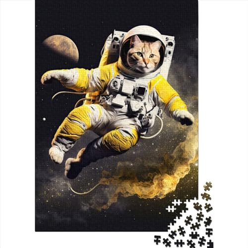 Puzzle für Erwachsene Astronautenkatze im Weltraum, 1000 Teile, Holzpuzzle für Erwachsene, Puzzlespielzeug, Denkspiel (Größe 75x50 cm) von LiJianXXS