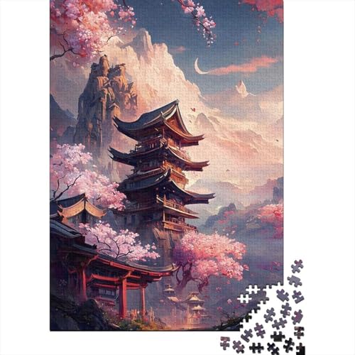 Puzzle für Erwachsene Tempel zwischen Sakura-Bäumen, 1000-teiliges Puzzle für Erwachsene und Kinder ab 12 Jahren, Holzpuzzle, Lernpuzzle, pädagogisches Puzzle, Größe: 75 x 50 cm von LiJianXXS