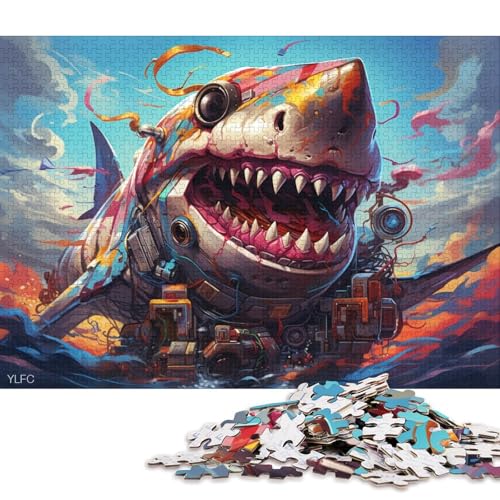 Puzzle für Erwachsene mit 1000 Teilen, Hai-Roboter-Tierpuzzle für Erwachsene, Kartonpuzzle, tolle Geschenke zu Weihnachten 38x26cm/1000 Teile von LiJianXXS