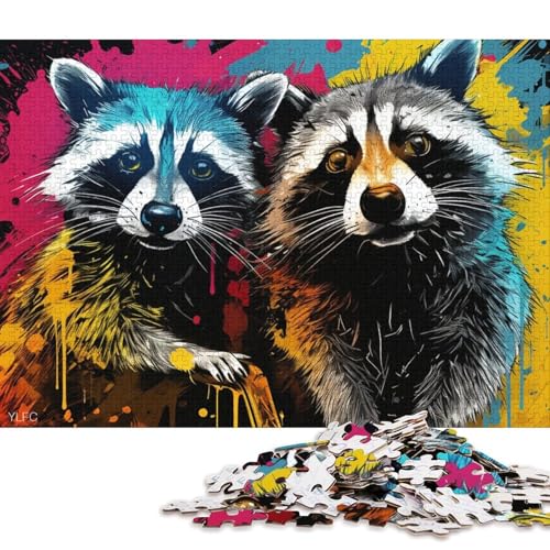 Puzzle für Erwachsene und Kinder, 1000 Teile, Tier-Waschbären-Puzzle für Erwachsene, Holzpuzzle, dekomprimierendes geistiges Lernspielzeug (Größe 75 * 50 cm) von LiJianXXS