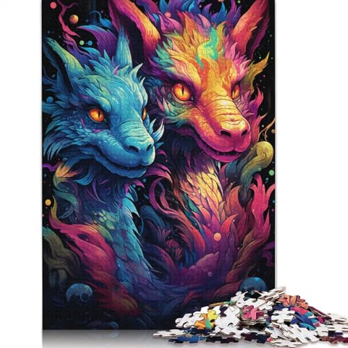 Puzzle für Erwachsene und Kinder, 1000 Teile, farbenfrohes, süßes Drachen-Puzzle für Erwachsene, Holzpuzzle, lustige Puzzlespiele, 75 x 50 cm von LiJianXXS