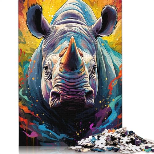 Puzzle für Erwachsene und Kinder, 1000 Teile, farbenfrohes psychedelisches Nashorn-Puzzle für Erwachsene, Holzpuzzle, lustige Puzzlespiele, 75 x 50 cm von LiJianXXS