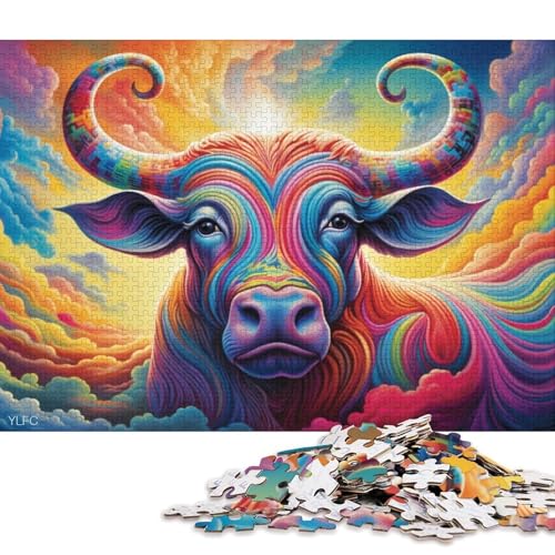 Puzzle für Erwachsene und Kinder, 1000 Teile, psychedelisches Büffel-Puzzle für Erwachsene, Holzpuzzle, tolle Geschenke zu Weihnachten (Größe 75 * 50 cm) von LiJianXXS