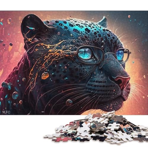 Puzzle für Erwachsene und Kinder, Galaxie, schwarzer Leopard mit Brille, 1000-teiliges Puzzle aus Pappe für Erwachsene und Kinder ab 12 Jahren, einzigartiger Geburtstag 38x26cm/1000 Teile von LiJianXXS