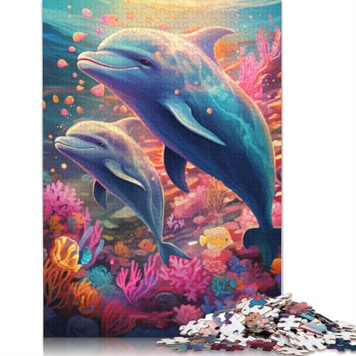 Puzzle für Erwachsene und Kinder, Kunst-Delfin-Puzzle für Erwachsene, 1000 Puzzleteile aus Holz für Erwachsene und Kinder ab 12 Jahren, Spielzeug, Denkspiel, Größe: 75 x 50 cm von LiJianXXS