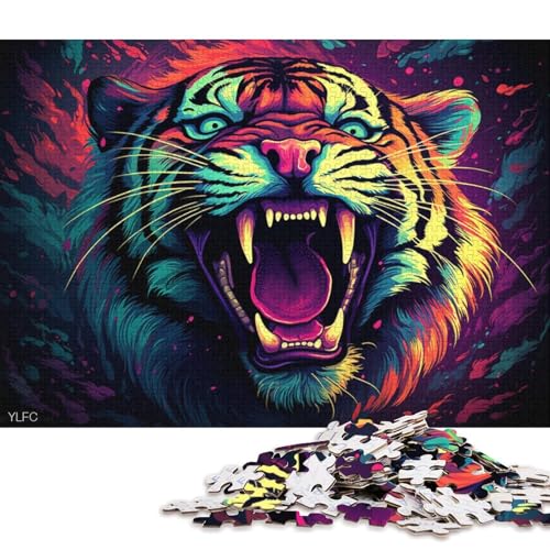 Puzzle für Erwachsene und Kinder, Wütender Tiger, 1000-teiliges Puzzle, Kartonpuzzle für Erwachsene und Kinder ab 12 Jahren, tolles Geschenk für Erwachsene 38x26cm/1000 Teile von LiJianXXS