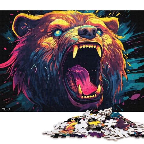 Puzzle mit 1000 Teilen, bunter Braunbär, Puzzle für Holzpuzzle, Denksportaufgaben für Erwachsene 75x50cm/1000 Teile von LiJianXXS