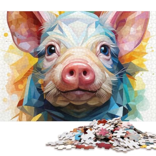 Puzzle mit 1000 Teilen, farbenfrohes Aquarellschwein-Puzzle für Erwachsene, Holzpuzzle, anspruchsvoll, Aber unterhaltsam und humorvoll (Größe 75 * 50 cm) von LiJianXXS