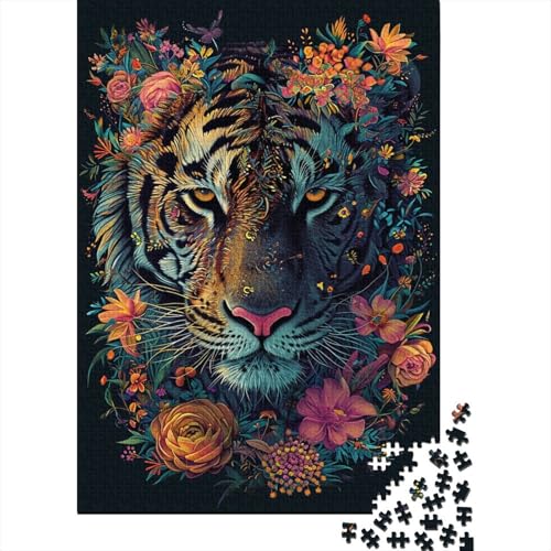 Puzzle mit Blumentiger für Erwachsene, 1000 Teile, Puzzle für Teenager und Kinder, Holzpuzzle, Unterhaltungsspielzeug, Geschenke, Größe: 75 x 50 cm von LiJianXXS