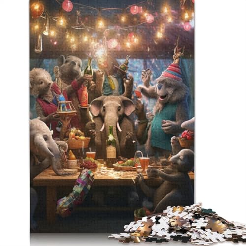 Puzzles Animal Party 1000-teiliges Puzzle für Erwachsene, Kartonpuzzle, geeignet für Kinder ab 12 Jahren, Lernspielzeug, Familienspiele, Größe: 38 x 26 cm von LiJianXXS