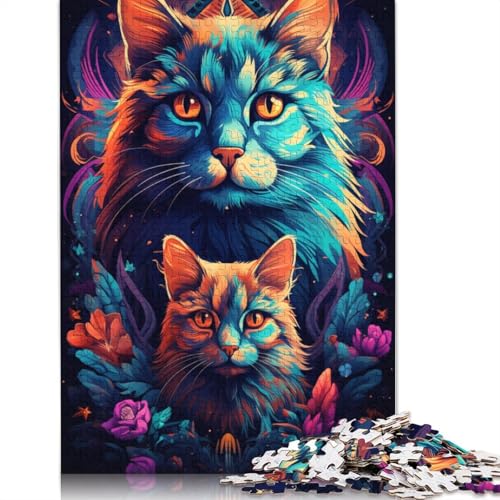 Puzzles für Erwachsene, Psychedelic Art Kitten, Puzzles für Erwachsene, 1000 Teile, Holzpuzzle für Erwachsene und Kinder ab 12 Jahren, Puzzle-Wanddekoration, 75 x 50 cm von LiJianXXS