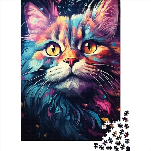 Puzzlespiel mit 1000 Teilen, Bunte getigerte Katze, Puzzle für Erwachsene, Holzpuzzle, lustiges Geschenk 29,53x19,69 Zoll von LiJianXXS