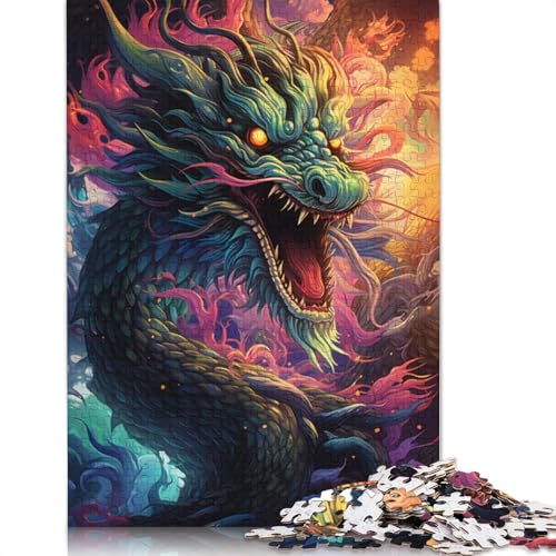 Puzzlespiel mit 1000 Teilen, farbenfrohes psychedelisches chinesisches Drachenpuzzle für Erwachsene, Kartonpuzzle, Lernspiel, Herausforderungsspielzeug, 38 x 26 cm von LiJianXXS